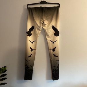 Altar Ego Women’s Yoga Pants Medium Eagle Silhouette Print Shimmery Black White